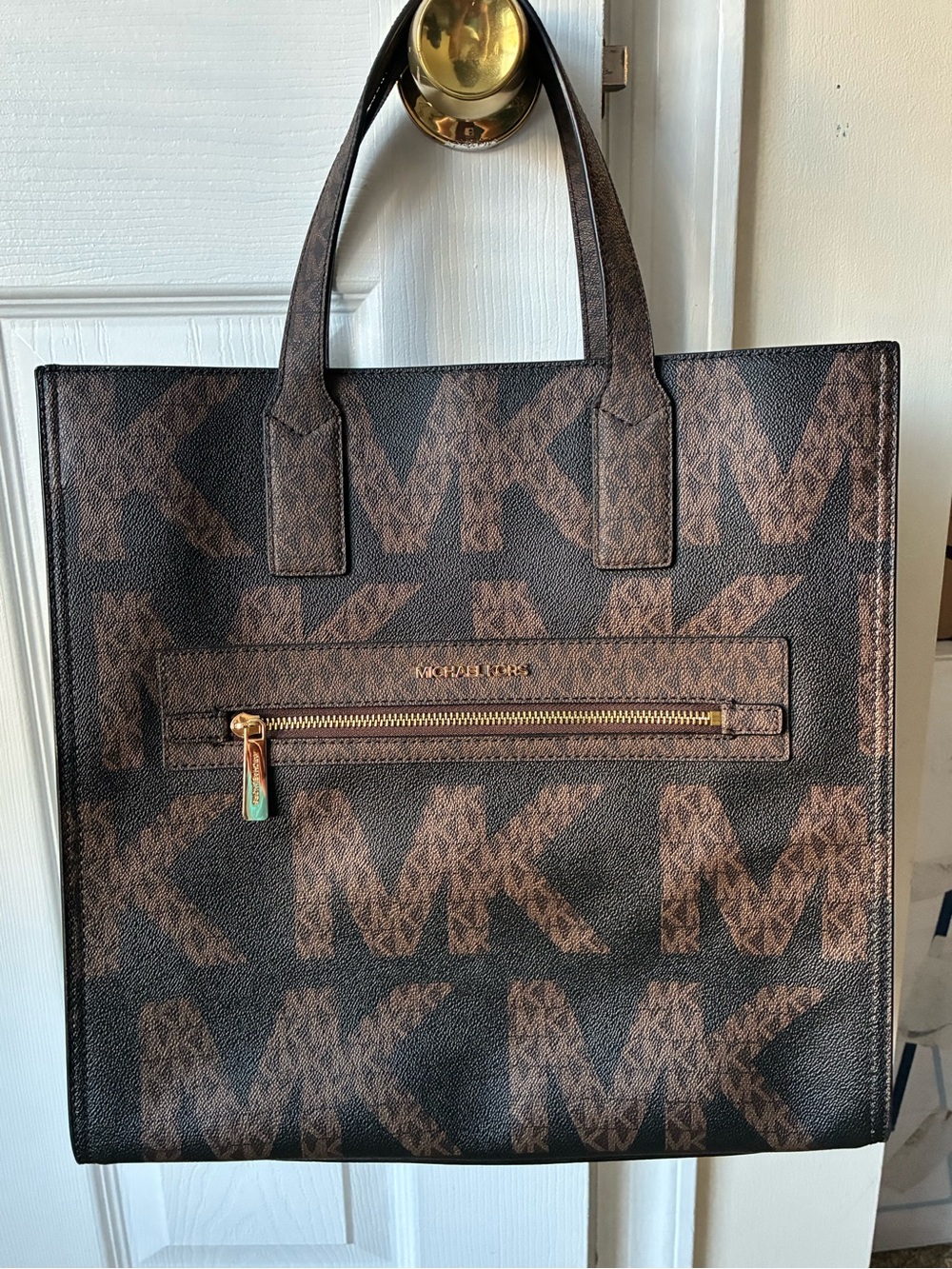 NWT Michael Kors Brown & Black MK Logo Messenger Tote
